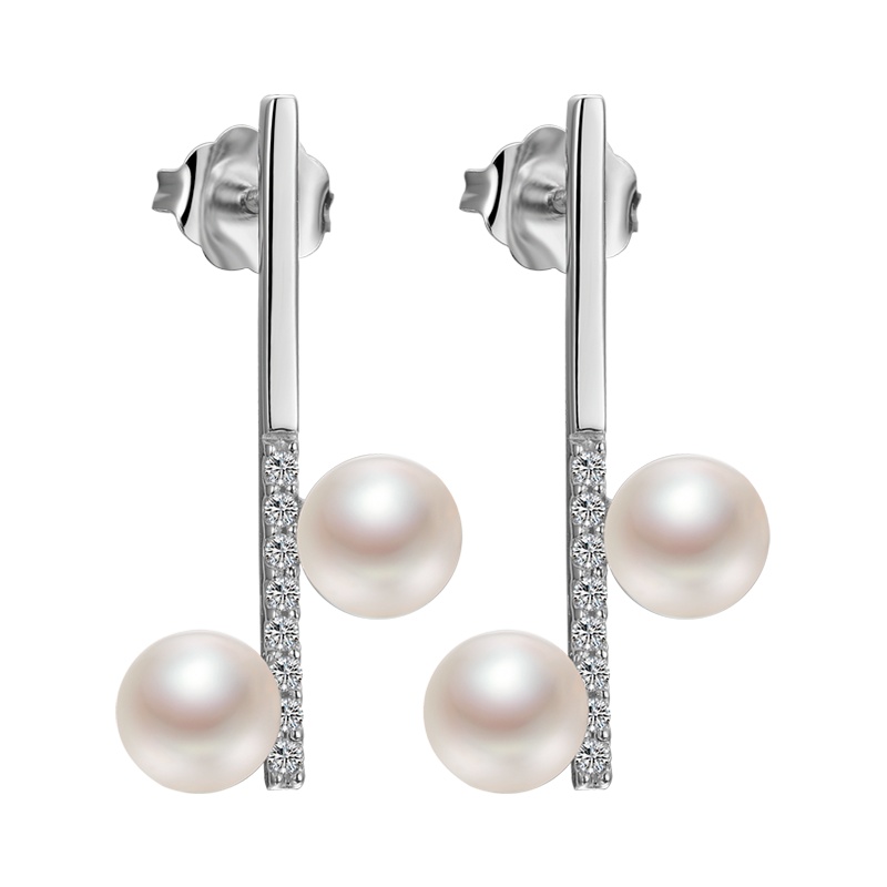 京润珍珠 浮流 S925银镶淡水珍珠耳钉 5-6mm 白色 近圆形 珠宝女 珠宝宠自己送妈妈