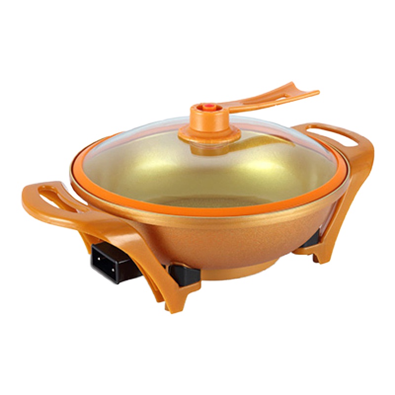 电火锅电炒菜黄金蛋炒锅多功能一体式家用煮饭麦饭石不粘祸电用炒锅宿舍 真空款33cm[金色内胆]