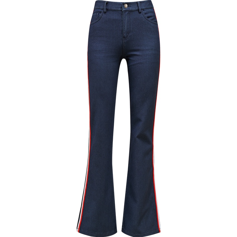 娅丽达女裤2019春秋新款阔腿牛仔拖地裤女长裤条纹宽松微喇叭裤子I31168