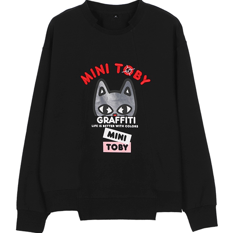 a02新款时尚不规则拼接字母飘带卡通印花潮卫衣女DTU5AA051KT