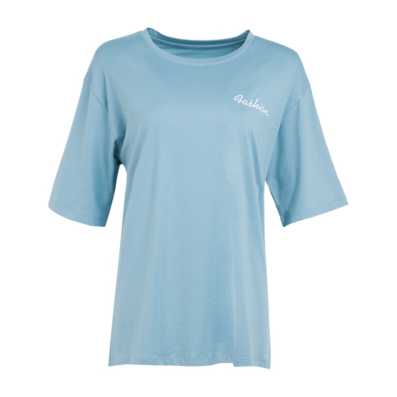 晚白新品时尚休闲百搭宽松常规款圆领短袖字母T恤上衣女