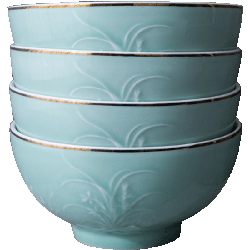 雅诚德 (Arst)中式餐具套装家用碗盘 龙泉釉青瓷组合陶瓷碗碟套装礼盒装炫彩浮雕直口高脚碗(4.5)兰花-黄金