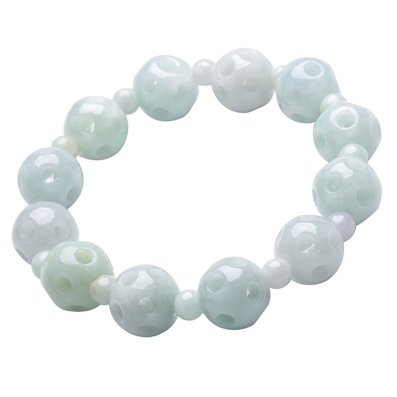 月印百川 翡翠路路通手链A货翡翠男女款圆珠手串 附证书