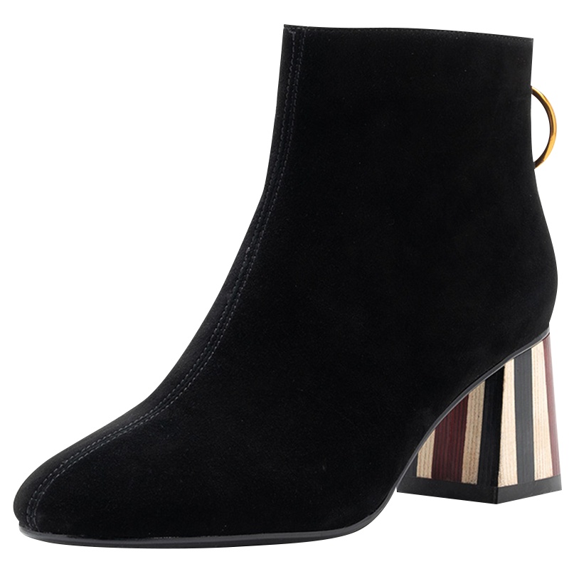 St&Sat/星期六新款舒适圆头粗跟高跟短靴女SS84116664