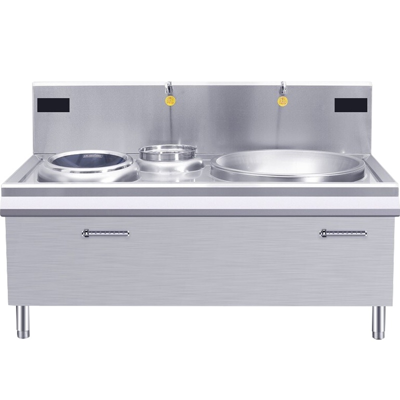 德玛仕大功率商用电磁炉 大锅灶台学校食堂HW-DXC1530-01 双头单尾大小炒15kw+30kw(201不锈钢)