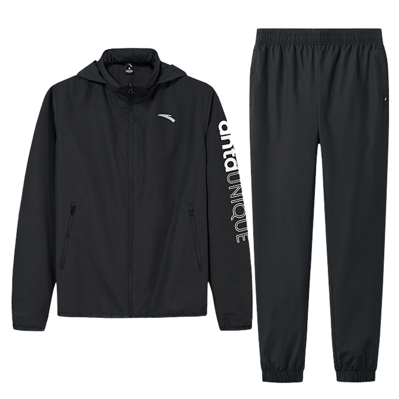 安踏男装运动套装2019春季新款梭织连帽运动服修身两件套