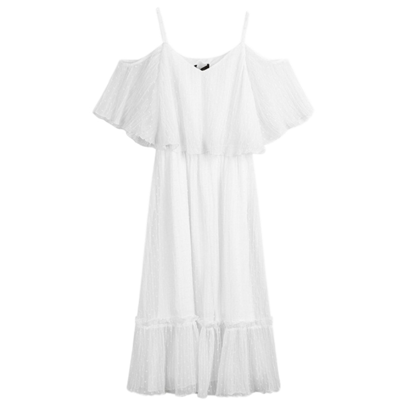 拉夏贝尔夏新款小清新吊带V领裙高腰显瘦仙女风连衣裙