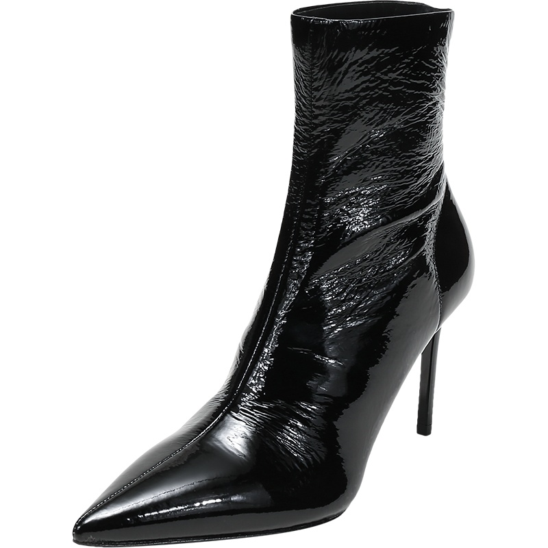 PRADA 普拉达 女士 织物配皮尖头高跟鞋靴子短靴 1T003M 3LBK