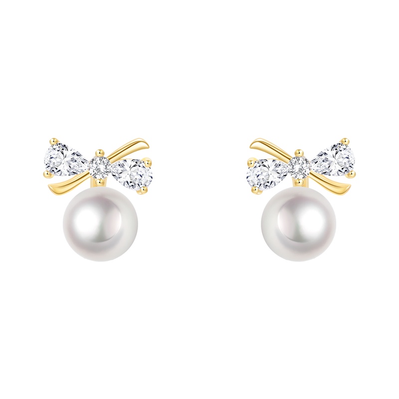 DTOTO 精致小巧蝴蝶结工艺珍珠耳钉秀气淑女范耳坠