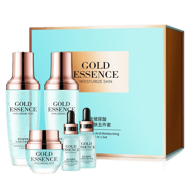韩纪金玻尿酸臻颜润肤礼盒面部护肤品套装5件，爽肤水+乳液+面霜+精华液（2件）男士女士补水保湿细纹提亮肤色国货化妆品正品