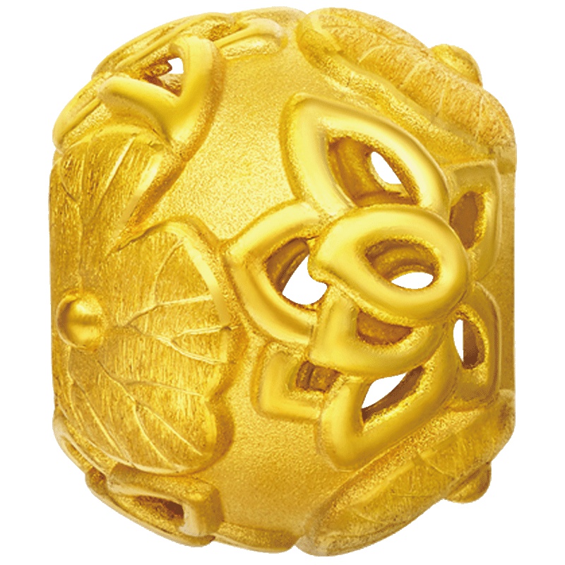 周大福X许巍蓝莲盛开系列镂空足金黄金转运珠吊坠R19063