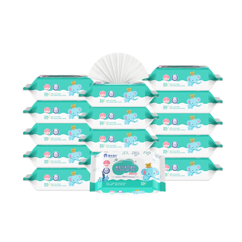 国光新生婴儿湿巾加厚20抽*15包手口屁婴幼儿大包家用装棉柔湿纸巾