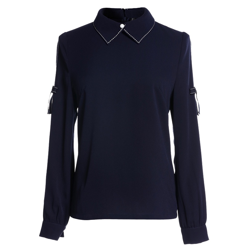 欧昵雪春秋韩版长袖衬衫女纯色宽松雪纺衬衣百搭套头上衣