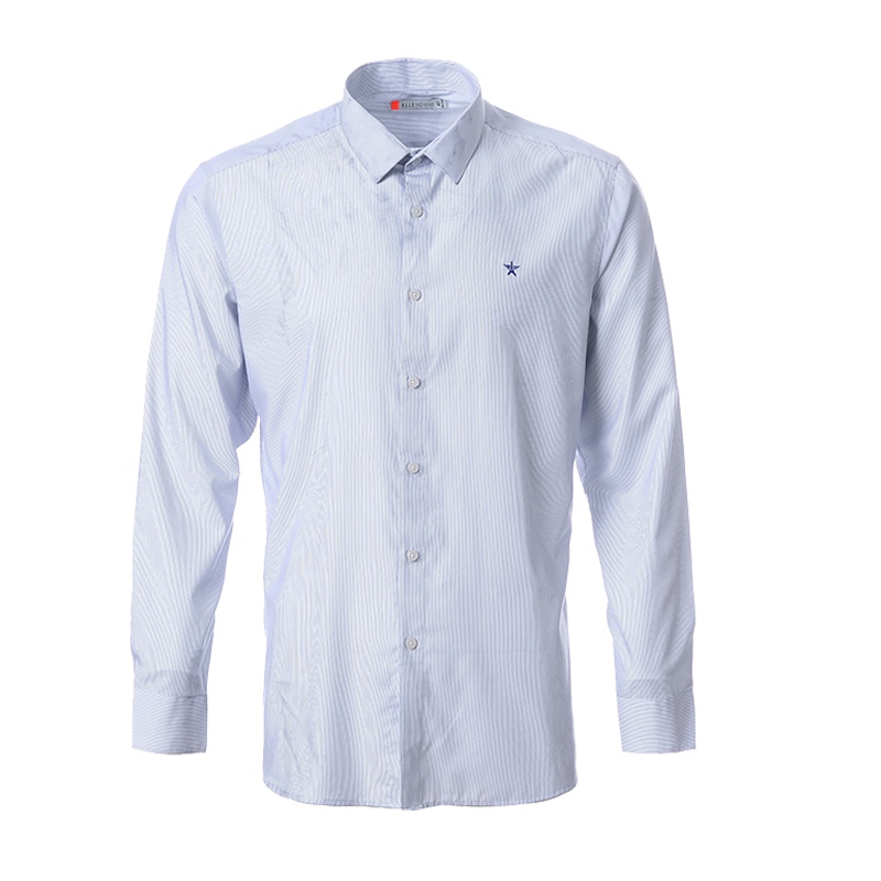 ELLE HOMME纯色简约暗条纹衬衫修身商务正装长袖上衣立领休闲衬衣