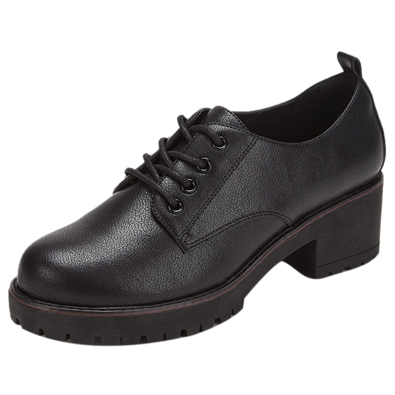 达芙妮简约优雅单鞋圆头粗跟纯色单鞋