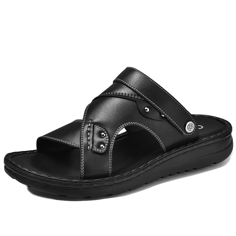 卡帝乐鳄鱼男鞋2019夏季凉鞋男款全牛皮凉拖鞋男式休闲两穿沙滩鞋