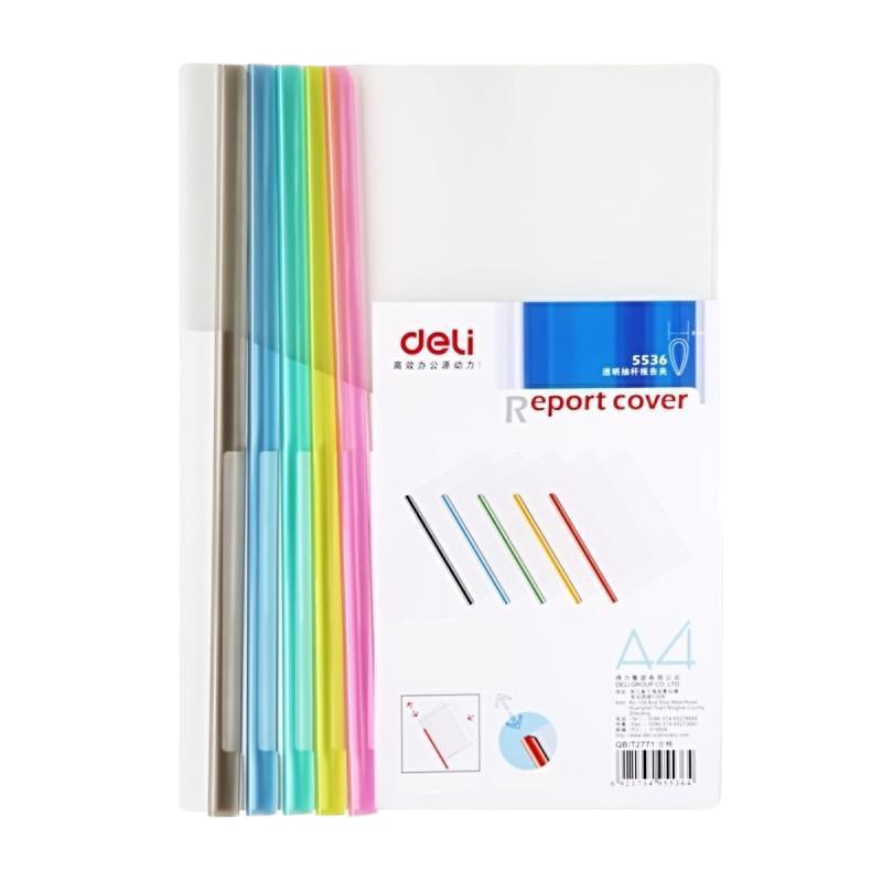 得力(deli) 5536 A4抽杆夹 文件夹 透明资料夹 塑料拉杆夹 5个装