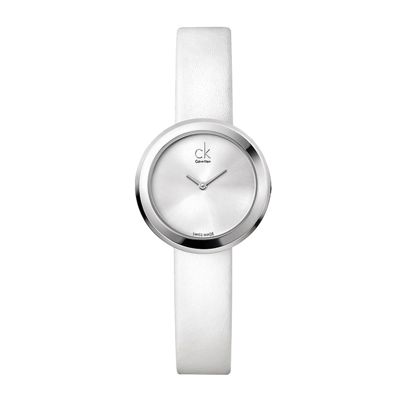 CK卡文克莱手表女表白盘白色皮带无刻度石英表K3N231L6
