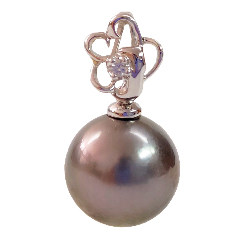 缘源珠宝 天然大溪地黑珍珠吊坠女18K金镶钻石送老婆送妈妈礼物 不含链