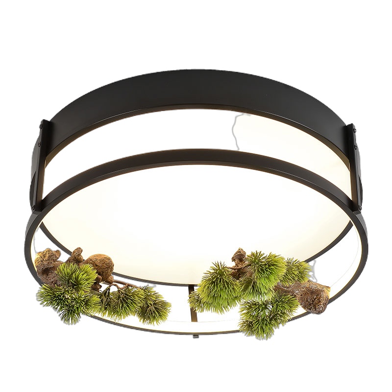 七只蚂蚁 现代中式LED吸顶灯圆形中式灯新中式灯中国风创意迎客松枝方形禅意餐厅温馨装饰卧室书房灯现代中式吸顶灯88035