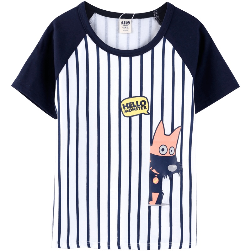 小红豆童装男童短袖T恤2019新款中大童夏装宝宝休闲卡通插肩袖上衣潮