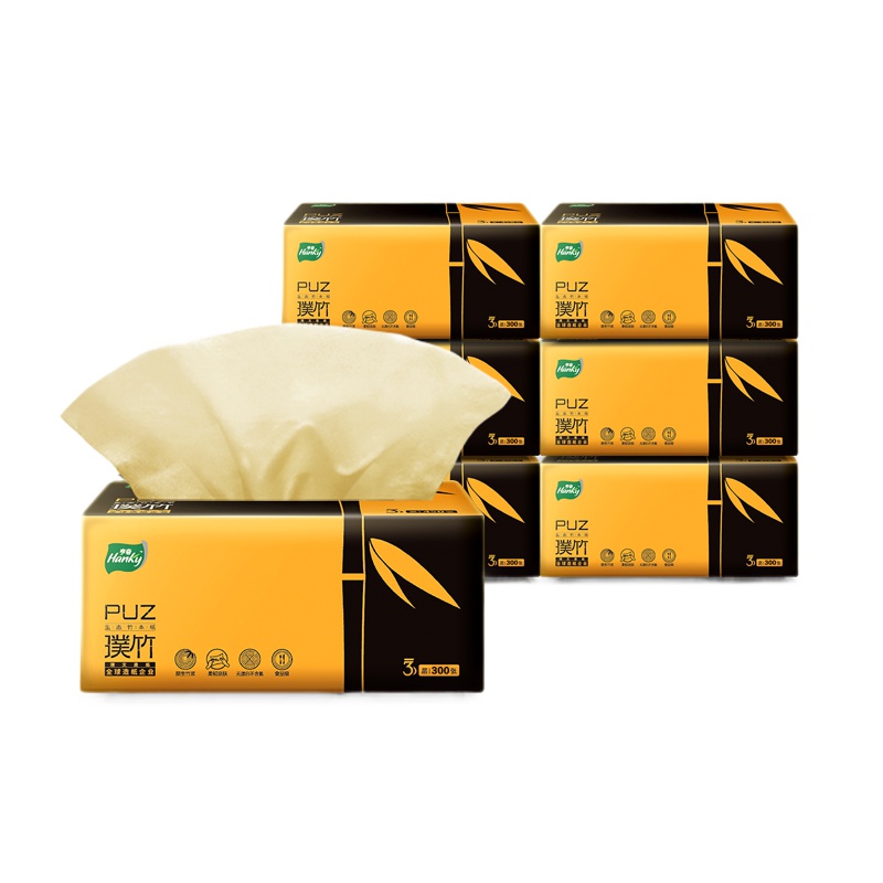 亨奇 抽纸 璞竹本色软抽纸巾300张/包 3层 6包装(常规码)母婴抽取卫生纸面巾纸餐巾纸擦手纸 整箱家庭装