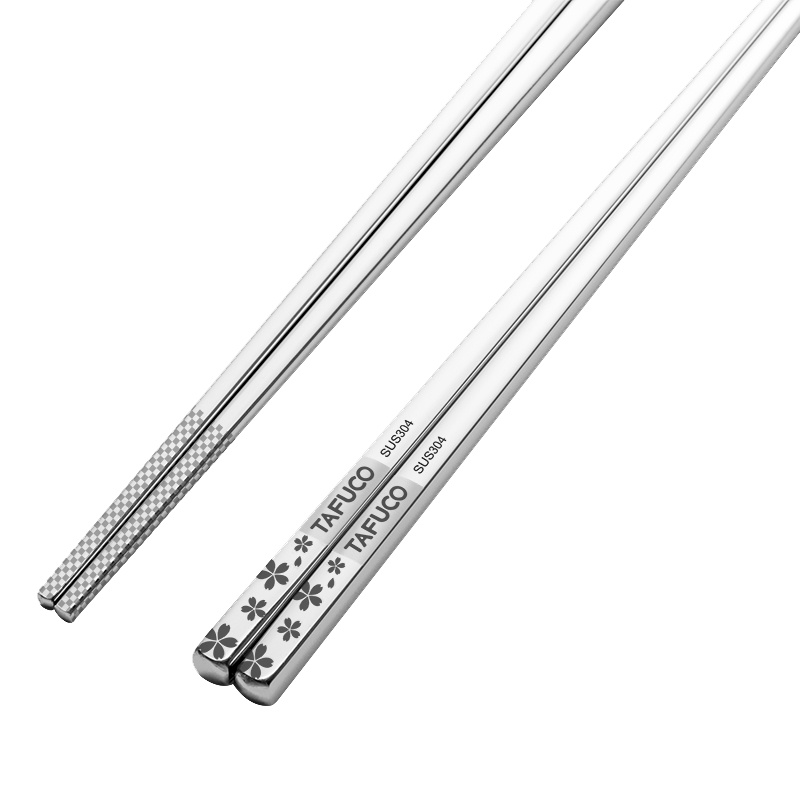 日本泰福高(TAFUCO)樱花纹304不锈钢筷子套装 筷子家用防滑 防烫 不易发霉 礼盒套装筷-10双装樱花纹