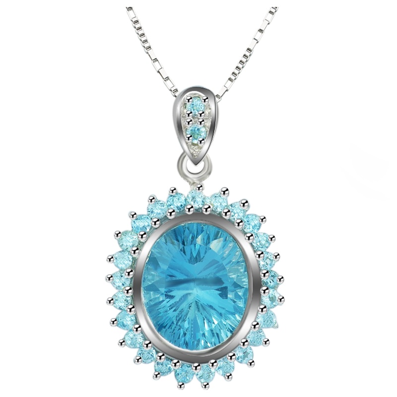 梦克拉 Mkela 18k金蓝黄玉吊坠 海之音 宝石吊坠 托帕石 群镶吊坠 18k金托帕石吊坠