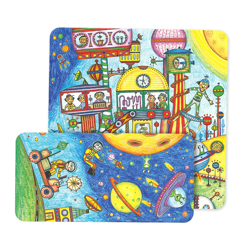 米米智玩 多功能3岁以上拼图印章场景绘画组合太空系列益智力拼版-太空飞行器