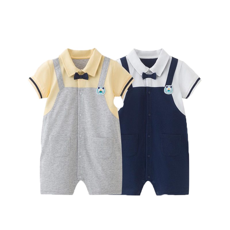 丽婴房童装婴幼儿小绅士连衣裤男宝宝夏季柔软舒适开裆连体衣