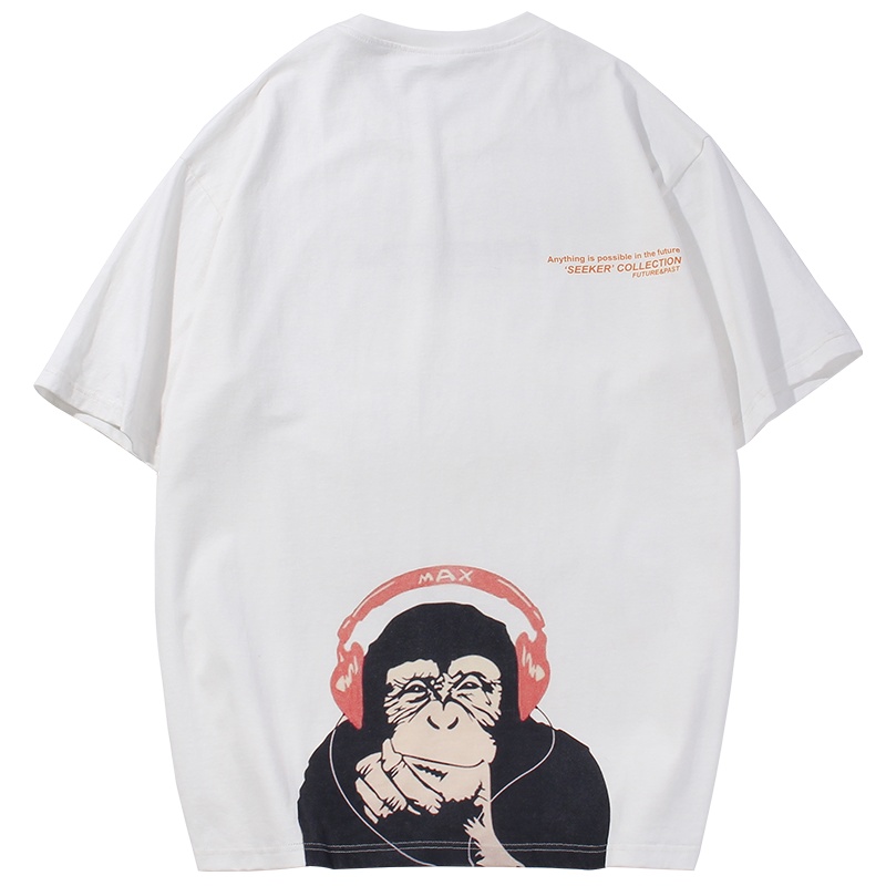 奥朗奴(AOLANGNU)男装[引流款]短袖2020夏新品圆领套头宽松国潮猴印花纯棉体恤