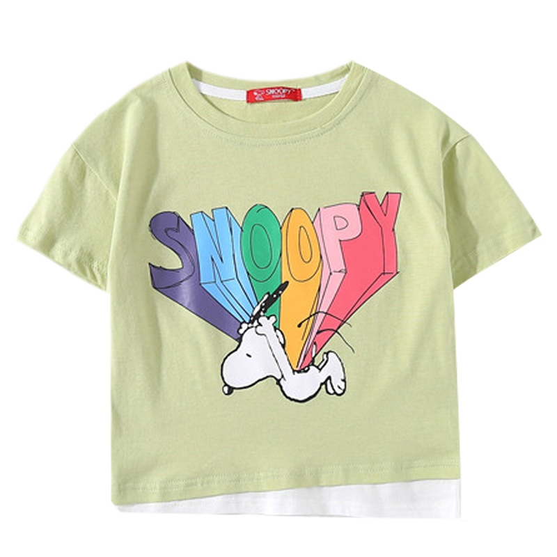 史努比童装女童T恤儿童T恤2021夏季圆领上衣中大童女夏装小学生内搭外穿短袖