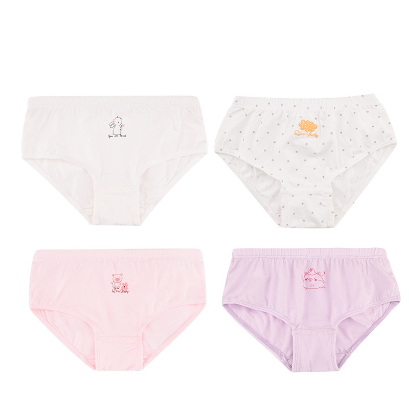 喜来登 棉果果 儿童内裤 女童平角四角棉质内裤4条装/三角面包裤莫代尔棉卡通中小童短裤4条装 四条价