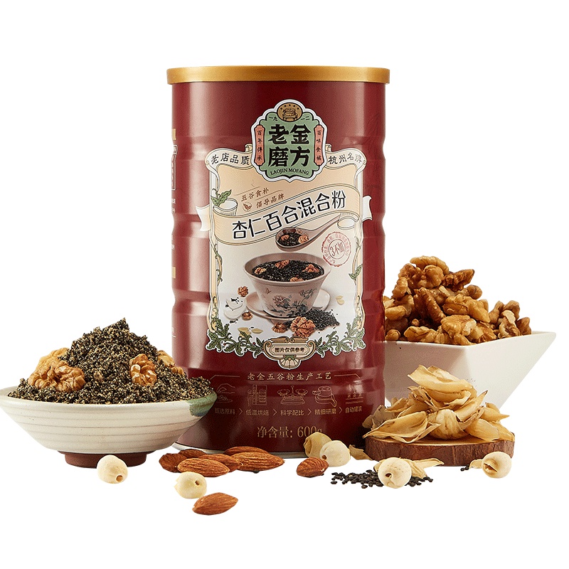 老金磨方 杏仁百合混合粉600g黑芝麻粉核桃粉五谷即食冲饮营养代餐