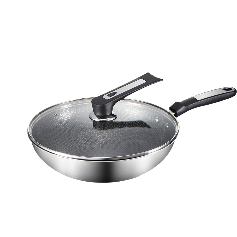 双枪304不锈钢不粘锅家用炒菜锅电磁炉煤气灶专用无烟平底锅锅具无副耳