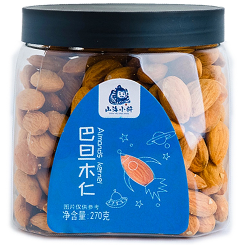 山海小将 特级杏仁巴旦木仁270g 原味生熟甜休闲食品罐装特产坚果零食 不带壳烘培干果甜杏仁南北干货零食小吃办公室