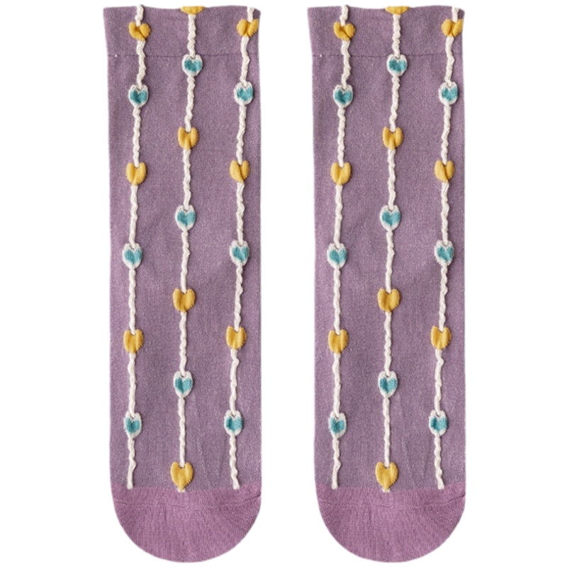 猫人紫色长袜ins潮中筒袜日系可爱纯棉堆堆袜学生女袜5双装