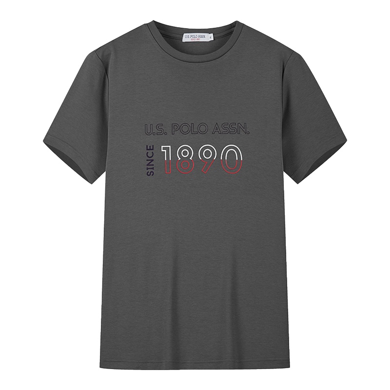USPOLO ASSN（100%棉）夏季新款男士短袖T恤衫休闲时尚运动简约圆领印花宽松上衣