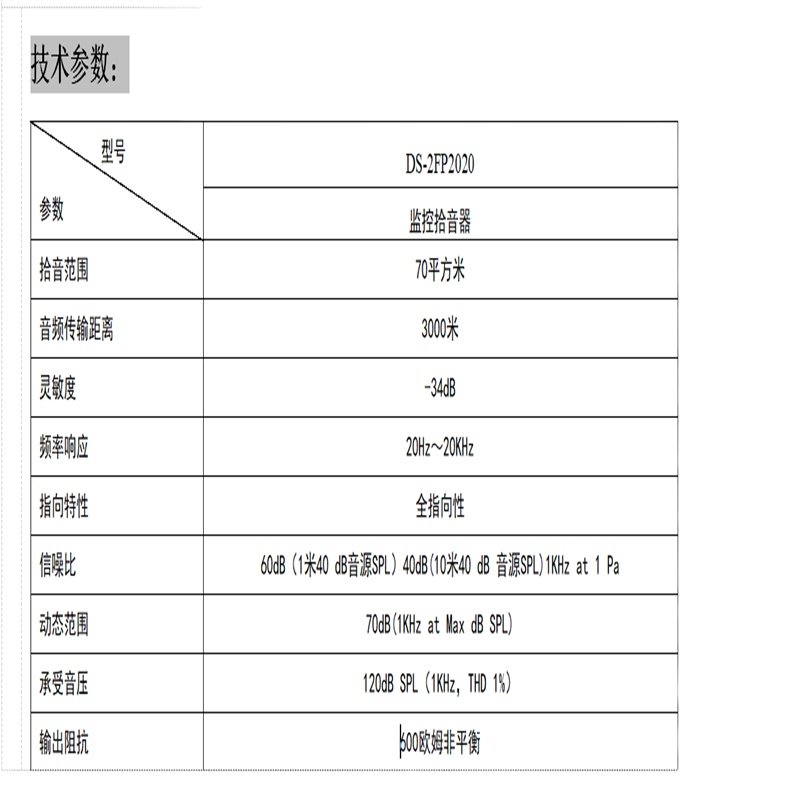 海康威视 DS-2FP2020 拾音器(内含Infovision iEstate-CFAS 模块)