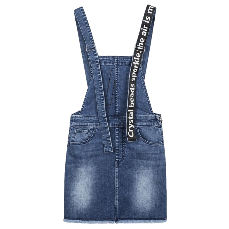 拉夏贝尔连衣裙夏季女新款拉贝缇原宿水洗毛边短款时尚学生牛仔背带裙_712 S 深牛仔蓝