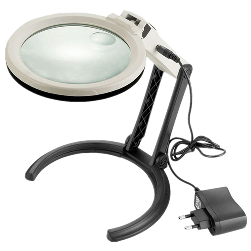 OUJIN可折叠式支架台式放大镜LED灯外接电源子母镜金属台式放大镜阅读电子工业维修台式放大镜