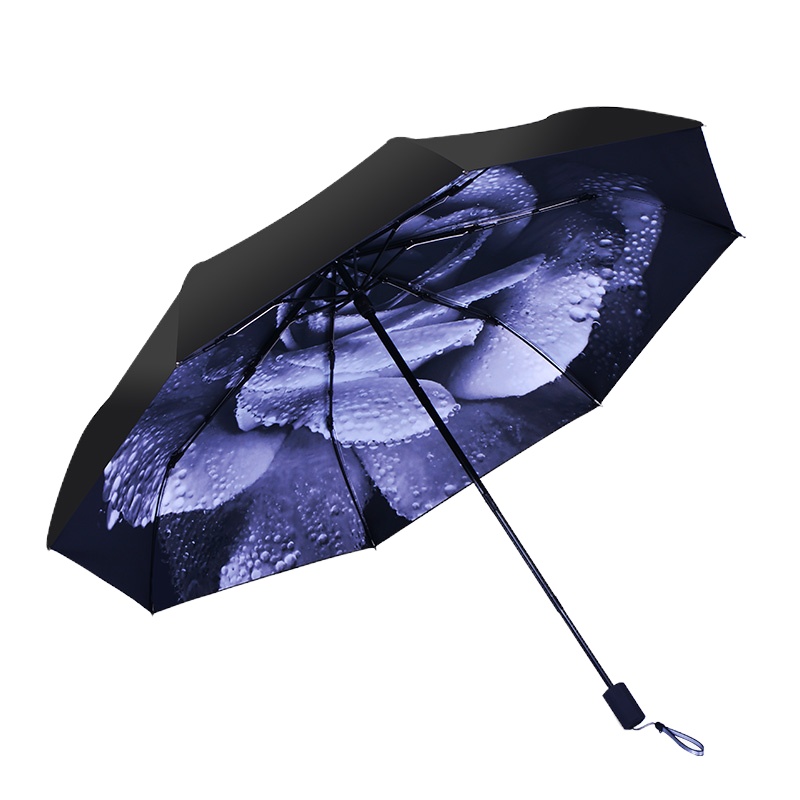 天堂伞黑胶防晒紫外线折叠晴雨伞两用小清新太阳伞男女 高冷灰[玫瑰雨露]价