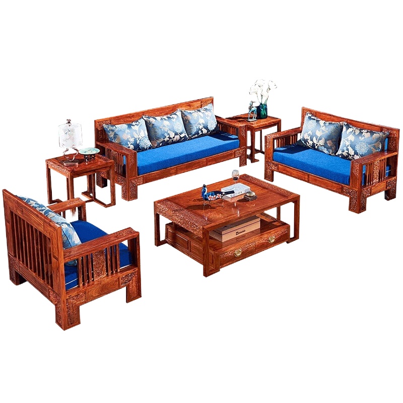 周家庄 红木家具非洲花梨(学名:刺猬紫檀)沙发 实木沙发 别墅沙发 新中式祥云沙发组合