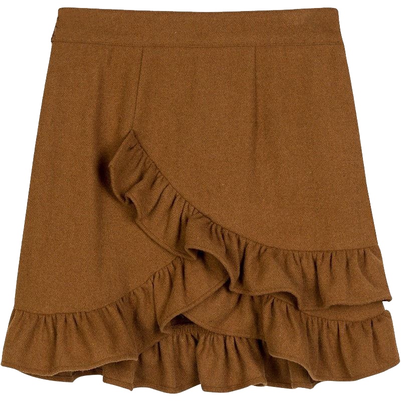 拉贝缇半身裙秋冬款韩版高腰百搭百褶荷叶边包臀短毛呢裙60300180