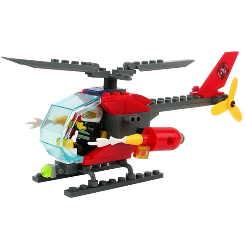 开智8056城市消防直升机儿童启蒙益智拼装塑料小颗粒6岁以上积木玩具飞机50-100块