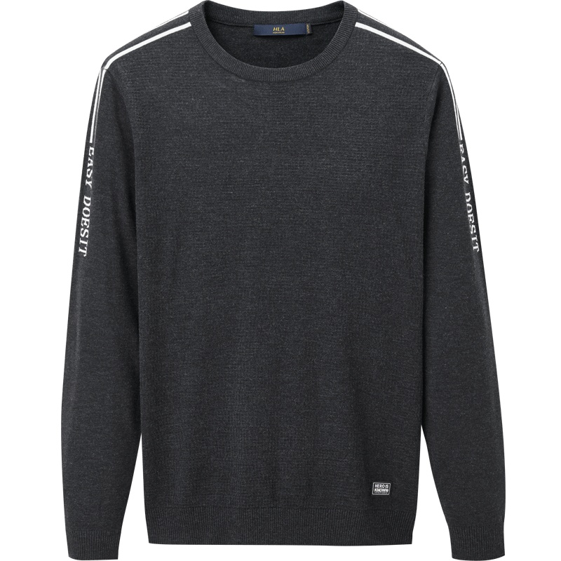 HLA海澜之家圆领镶拼款长袖毛衫2019秋季运动风长袖毛衫男HNZAD3R078A