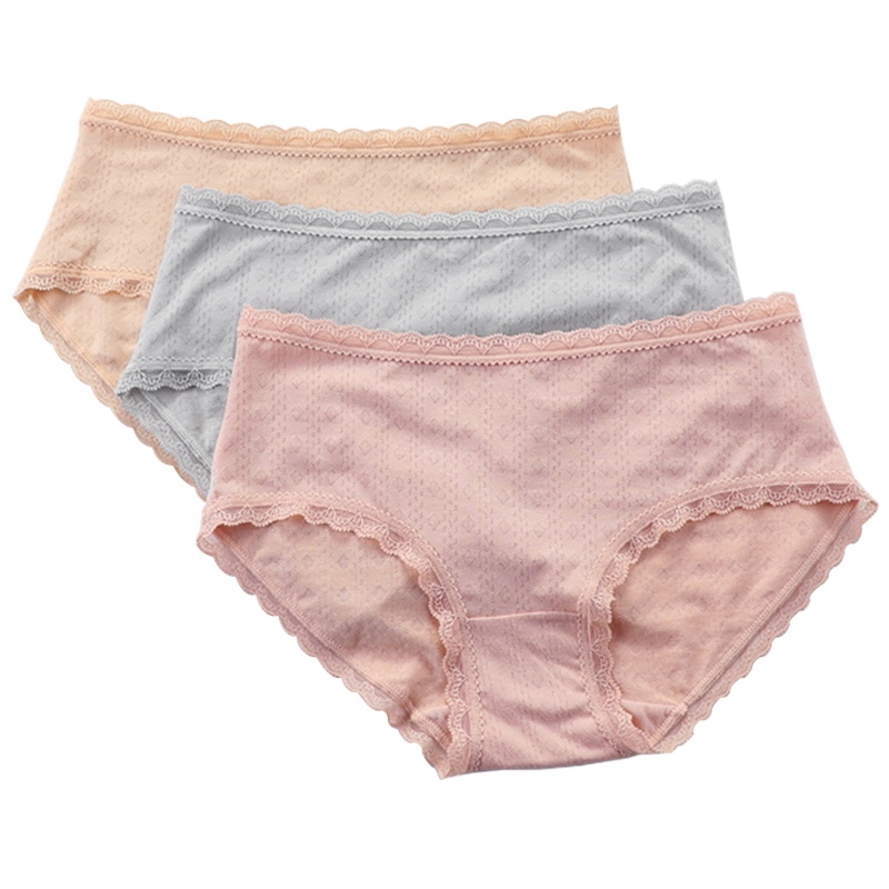 红豆21年新款女士蕾丝边性感内裤女式舒适透气三角内裤组合(三条装)