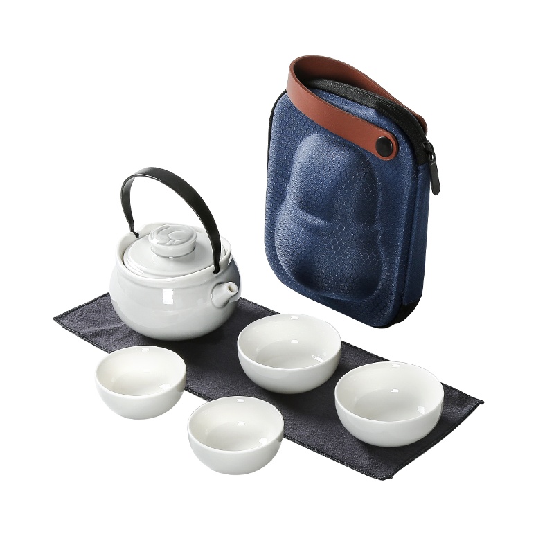 常生源 茶具套装 陶瓷功夫茶具 便携式旅行茶具 提梁壶一壶四杯 团圆茶具套组