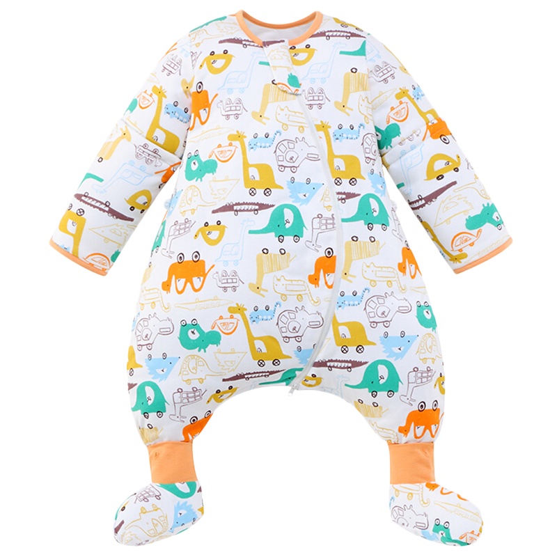 米乐鱼婴幼儿童夹棉分腿睡袋可拆袖带脚套 宝宝全棉秋冬季防踢被四季通用