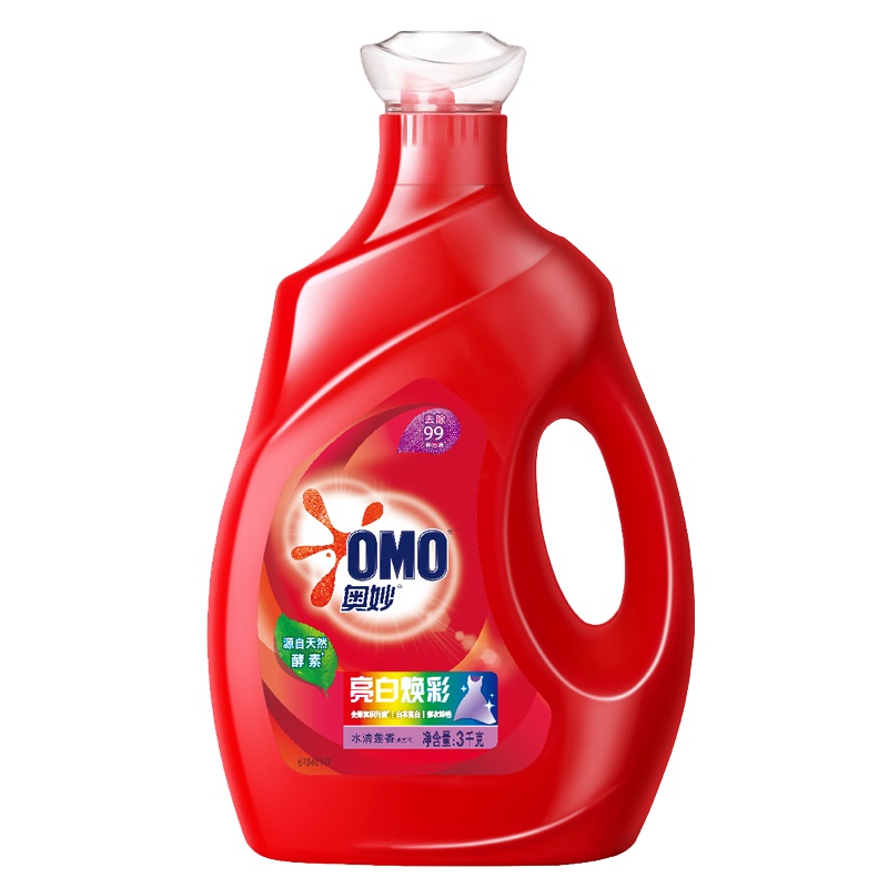 奥妙(OMO) 亮白焕彩洗衣液 3kg 源自天然酵素 净白护色(新老包装随机发货)[联合利华]